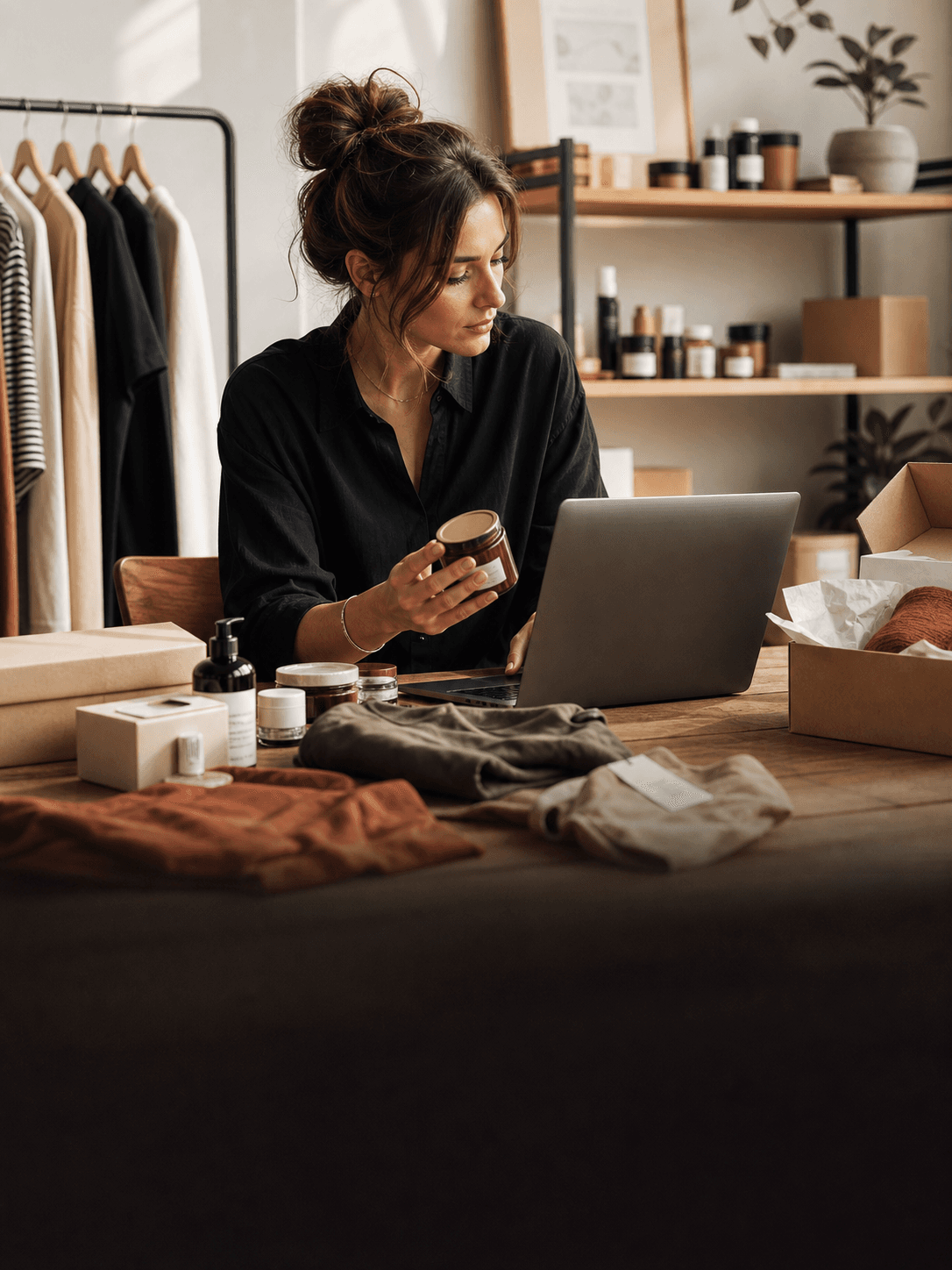 A direct-to-consumer brand lead comparing a product sample with research